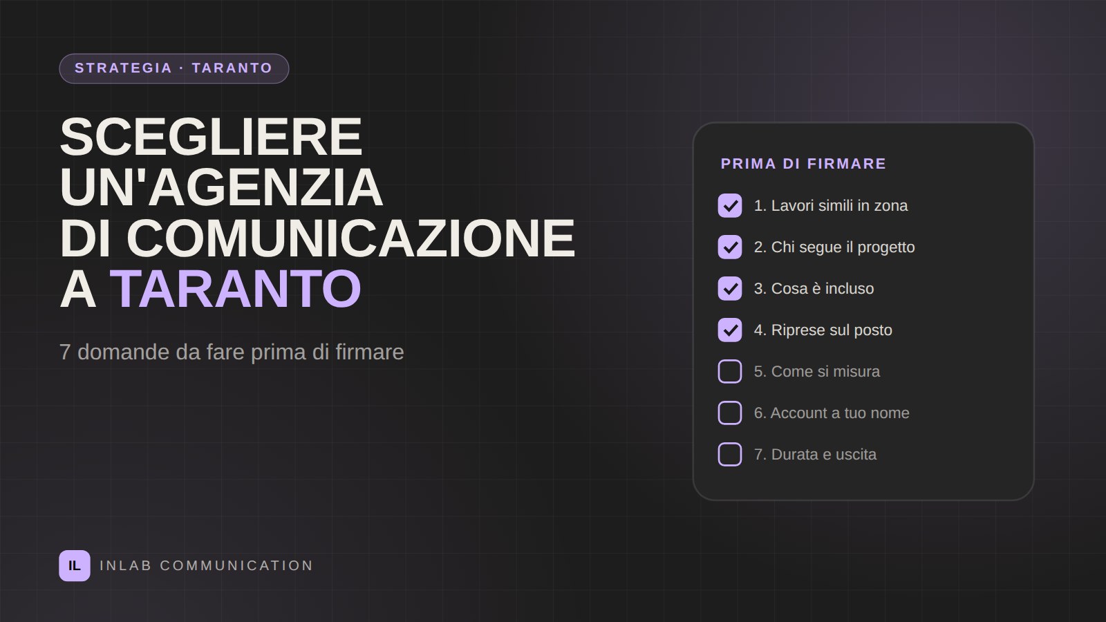Checklist con le domande per scegliere un'agenzia di comunicazione a Taranto