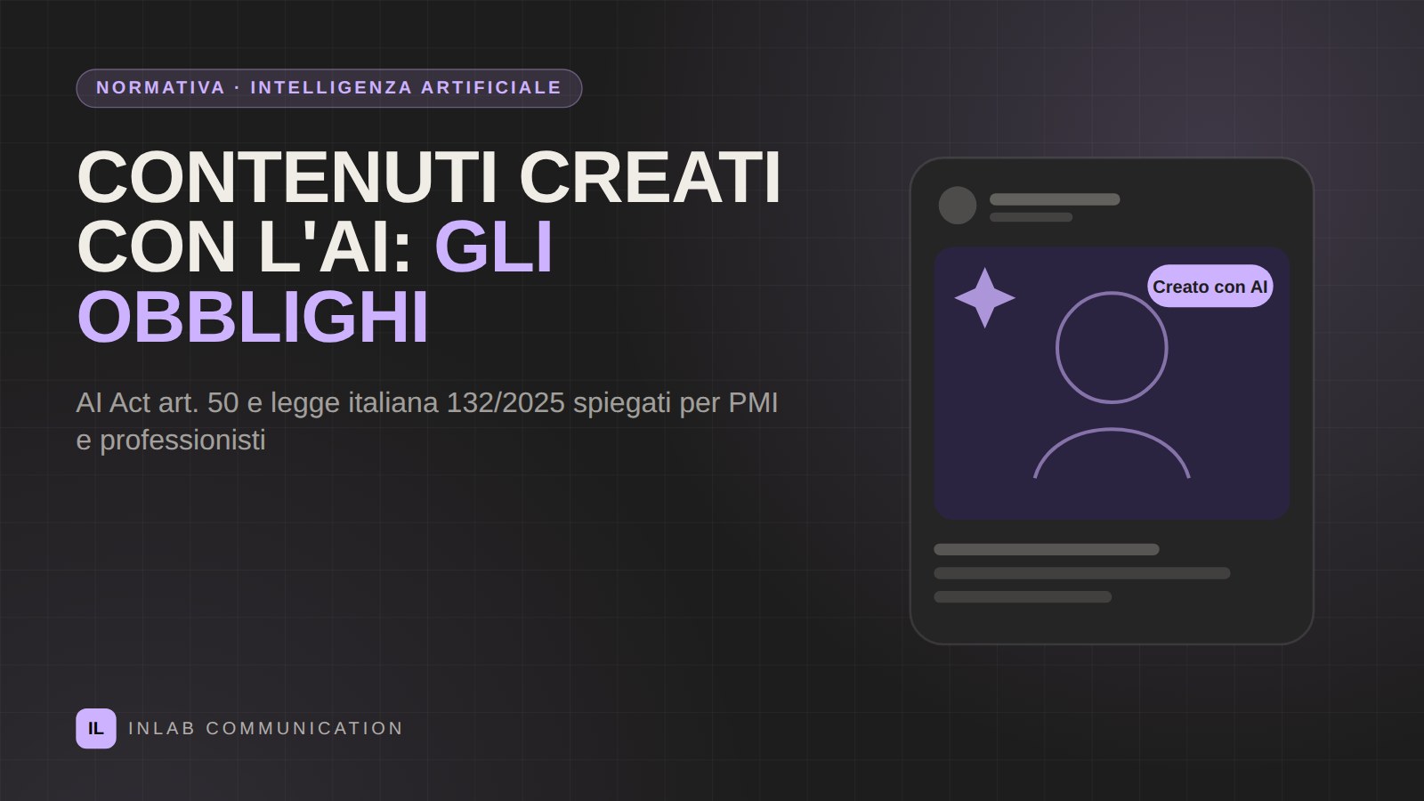 Post social con l'etichetta "Creato con AI" su un'immagine generata